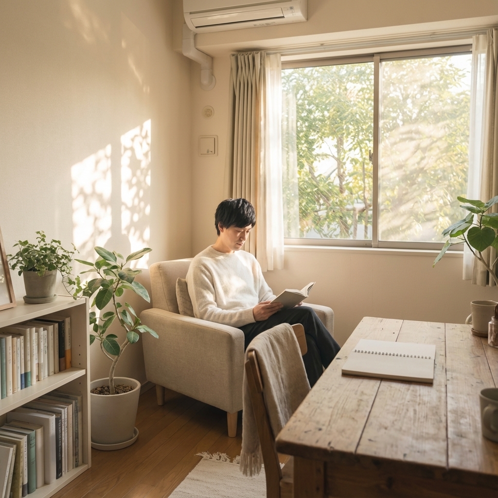 静かなデスクと木漏れ日